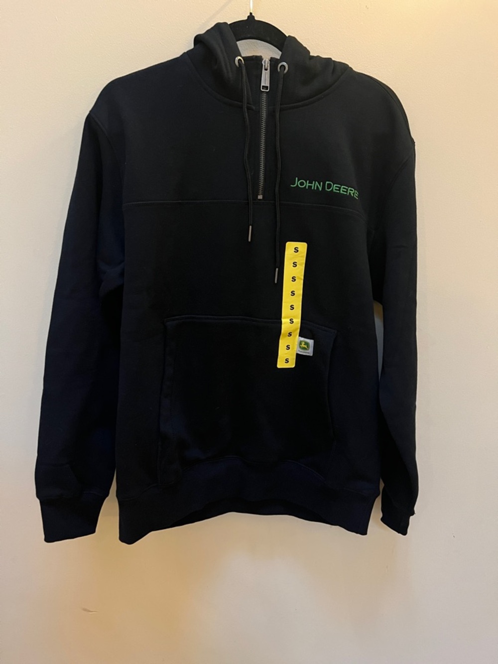 John Deere Black Hoodie with Green Logo and Yellow Tag, Adult S NWT price firm